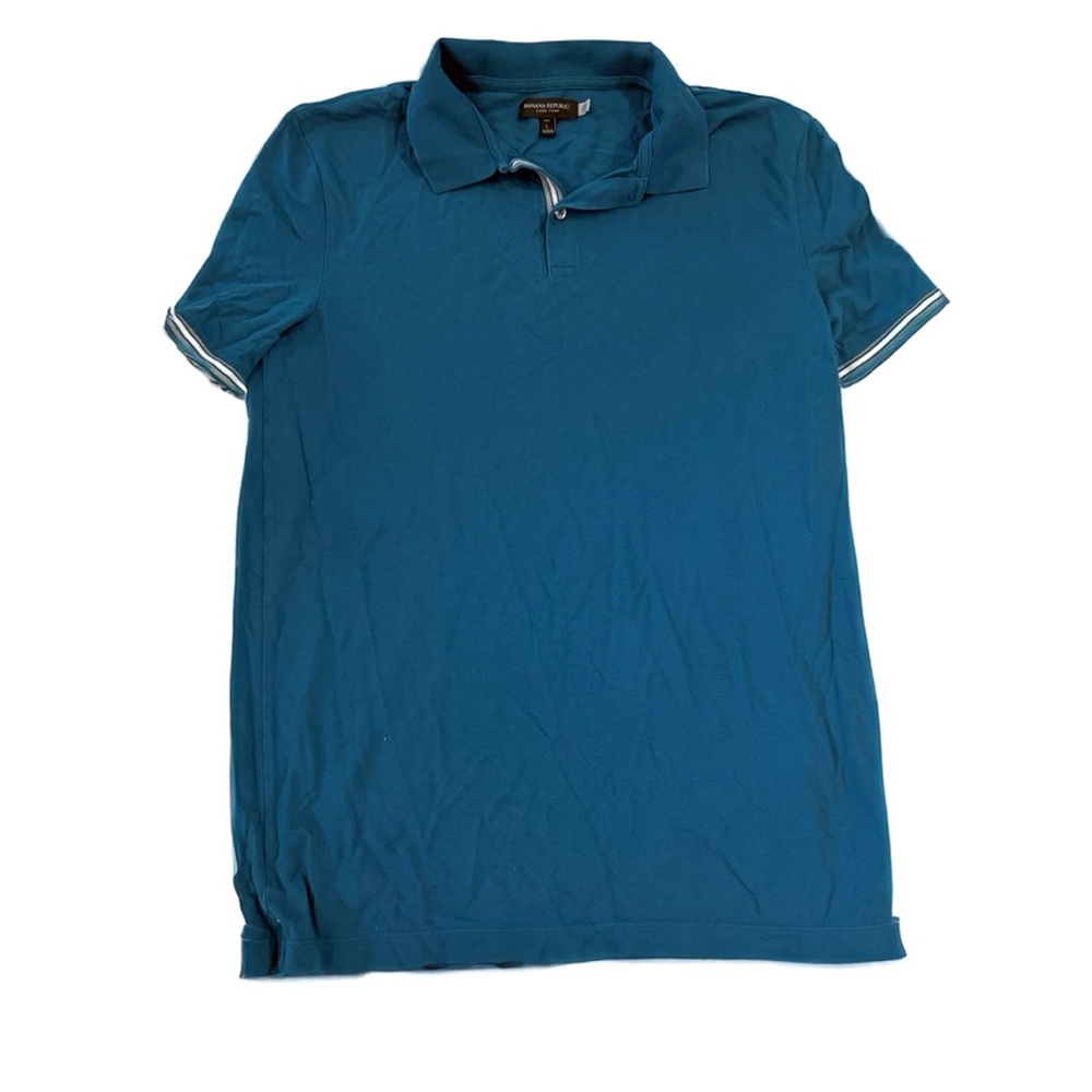 Banana Republic Blue Polo Shirt with Stripe Trim